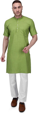 Fashtastic Men Solid Straight Kurta(Green)