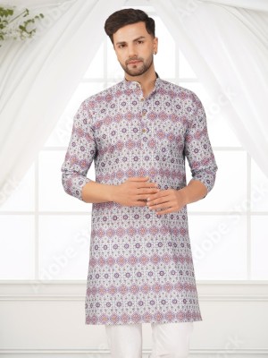 BASE 41 Men Printed Straight Kurta(Grey)