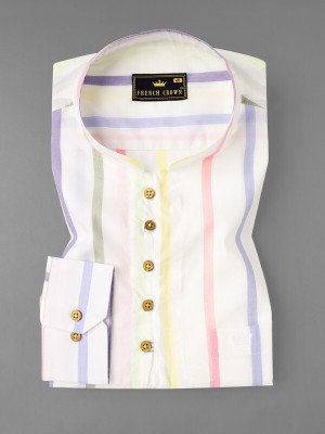 french crown Men Striped Straight Kurta(White)