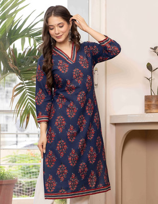 Tabeedah Women Printed A-line Kurta(Blue)
