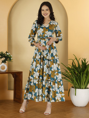 mahira Women Floral Print Anarkali Kurta(Blue)