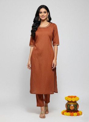 Fascino Designs Women Printed A-line Kurta(Brown)