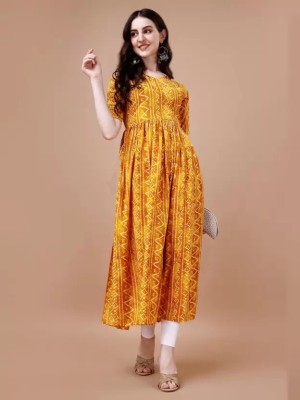 Fashion2wear Women Bandhani A-line Kurta(Yellow)