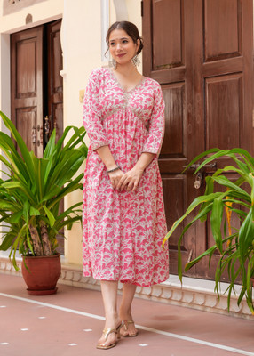 Lakshay Fashion Women Embroidered Anarkali Kurta(Pink)