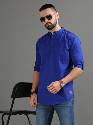 tallwalker Men Solid Straight Kurta(Dark Blue)