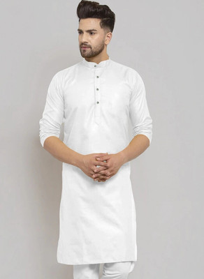 tejvin Men Solid Straight Kurta(White)