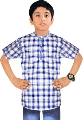 MADE IN THE SHADE Boys Self Design Straight Kurta(White, Blue)