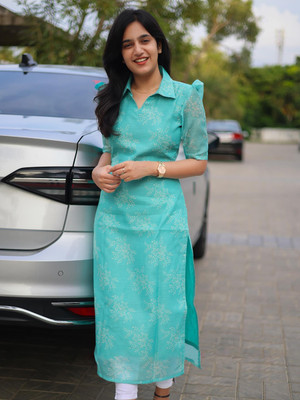 Sun Fashion And Lifestyle Women Printed Straight Kurta(Blue)