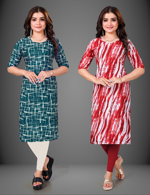 YATKSH Women Printed Straight Kurta(Red)