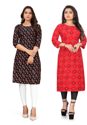rajni rayon Women Printed A-line Kurta(Black, Red)