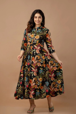 HOC's Women Embroidered Anarkali Kurta(Multicolor)