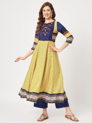 PANNKH Women Printed Anarkali Kurta(Yellow)