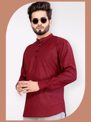 KESHAV Men Solid Straight Kurta(Maroon)