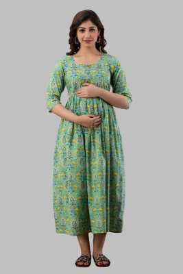 Jivisha Women Floral Print Flared Kurta(Light Green)