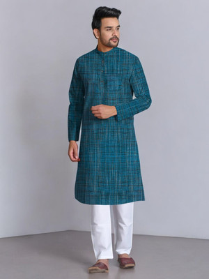 Arshi Enterprises Men Striped Straight Kurta(Green)