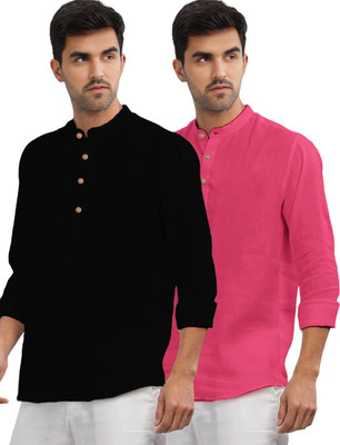 VIMASUTI Men Solid Straight Kurta(Pink)