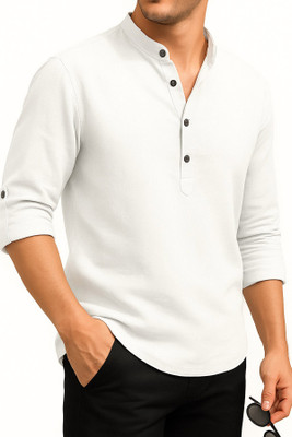 DENEEJA Men Self Design Straight Kurta(White)