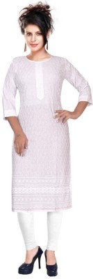 DUA collection Women Checkered Straight Kurta(White)