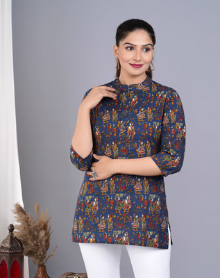 Tanisha Women Printed Straight Kurta(Dark Blue)