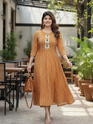 ARADHNA Women Printed A-line Kurta(Brown)