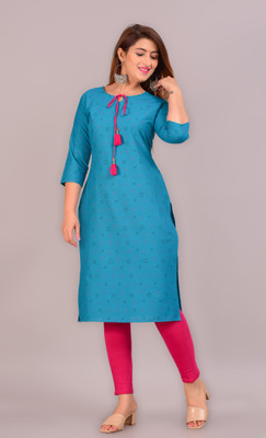 METAFAB Women Printed Straight Kurta(Green)