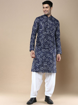 ANOUK Men Abstract Straight Kurta(Blue)