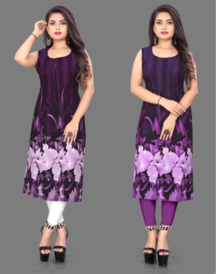 tanvi creation Women Printed Straight Kurta(Purple)