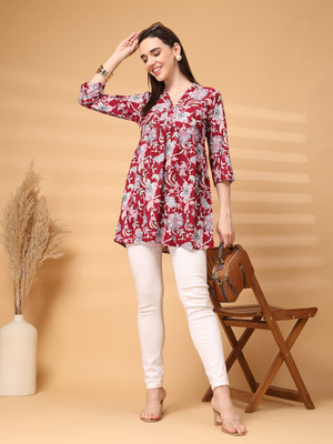 LARGISH Women Floral Print A-line Kurta(Maroon)