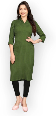 HKFASHIONS Women Self Design Straight Kurta(Light Green)