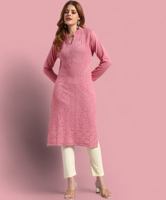 Brayles Women Self Design Straight Kurta(Pink)