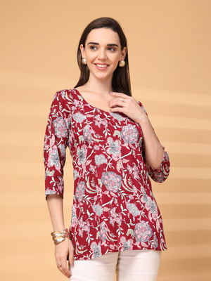 LARGISH Women Printed A-line Kurta(Maroon)