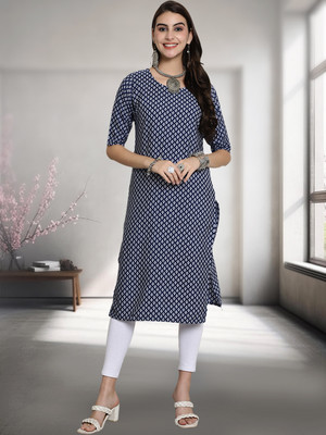 1 Stop Fashion Women Printed A-line Kurta(Blue)