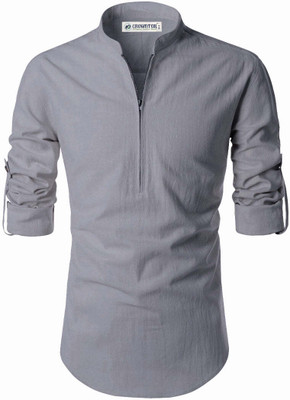 CROWNTAIL Men Solid A-line Kurta(Grey)