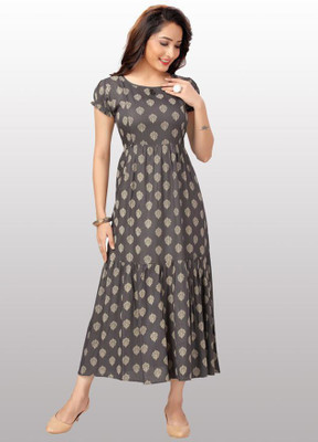 CEE 18 Women Printed A-line Kurta(Grey)