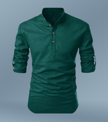 Shree Dutt Creation Men Solid Straight Kurta(Dark Green)