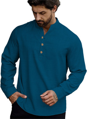 HouseOfCommon Men Self Design Straight Kurta(Blue)