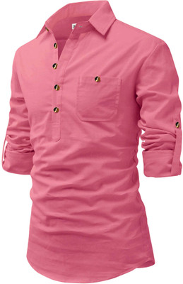 RAREMARK Men Solid A-line Kurta(Pink)