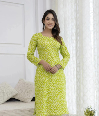 SMEnterprises Women Printed Straight Kurta(Green)