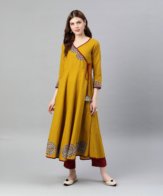 Yash Gallery Women Printed Flared Kurta(Yellow)
