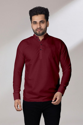 Fashion Marts Men Solid Straight Kurta(Maroon)
