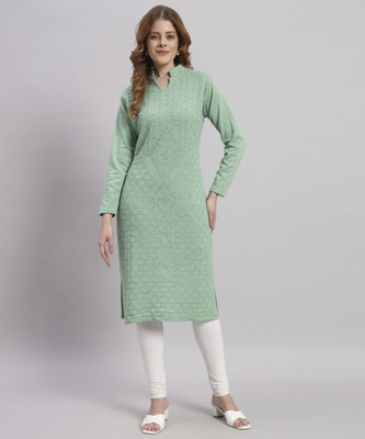DRESSBASE Women Self Design Straight Kurta(Light Green)