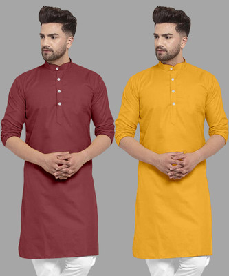 FASHIONFRICKSS Men Solid Straight Kurta(Yellow, Maroon)