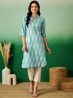 Sangria Women Printed Straight Kurta(Blue)