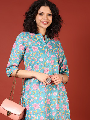 V-MART Women Printed A-line Kurta(Blue)