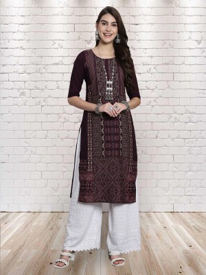 EthnicBasket Women Printed A-line Kurta(Brown)