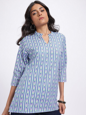 Anouk Rustic Women Printed Straight Kurta(Blue)
