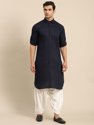Rajubhai Hargovindas Men Self Design Pathani Kurta(Dark Blue)