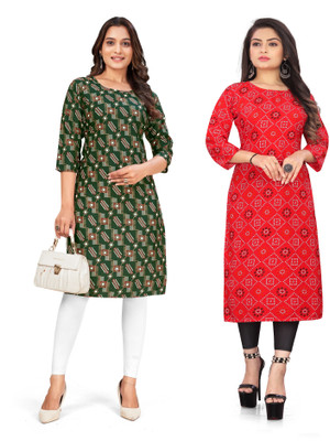 SAIKRUPA FASHION Women Printed A-line Kurta(Red, Green)