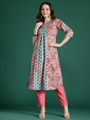Indo Era Women Printed A-line Kurta(Light Green)