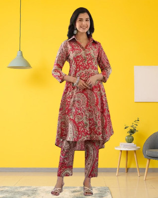SURMO Women Printed A-line Kurta(Red)